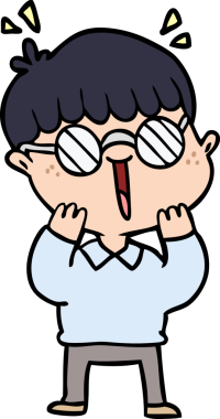 Bir insan tarafından çizilmiş gözlüklü mutlu çocuk.