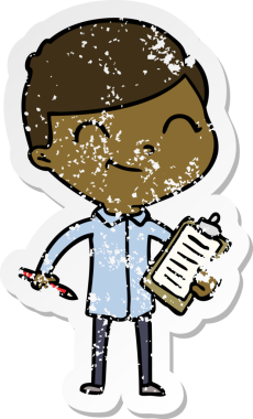 Bir insan tarafından çizilmiş gülümseyen bir çizgi film çocuğunun sıkıntılı çıkartması.