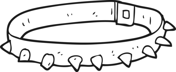 Bir insan tarafından çizilmiş siyah beyaz çizgi film köpek tasması.