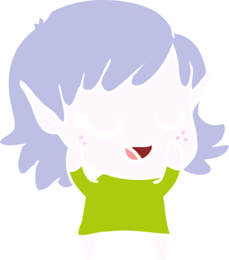 Bir insan tarafından çizilmiş mutlu düz renkli çizgi film elf kızı