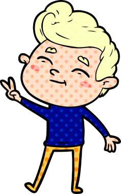 Mutlu çizgi film adamı bir insan tarafından çizilmiş bir barış işareti veriyor.