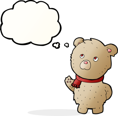 Bir insan tarafından çizilmiş düşünce balonlu oyuncak ayı.