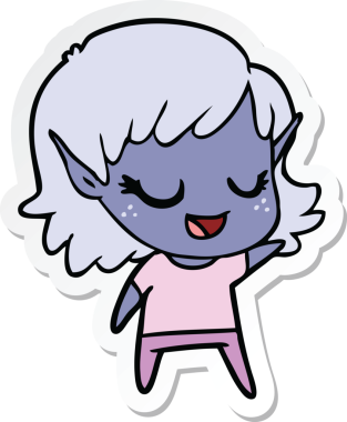 Bir insan tarafından çizilmiş mutlu bir elf kızının çıkartması.