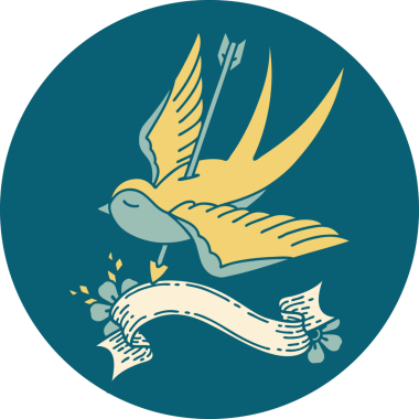 bir kırlangıç sancağıyla bir insan tarafından çizilmiş bir ok ile dövme biçimi simgesi