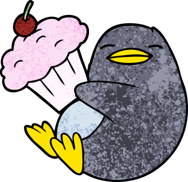 Bir insan tarafından çizilmiş kekli penguen çizgi filmi.