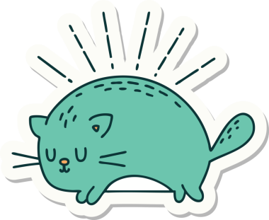 Bir insan tarafından çizilmiş dövme stili mutlu bir kedi.