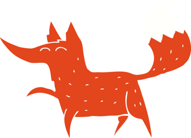 Bir insan tarafından çizilmiş düz renk çizgi film tilkisi