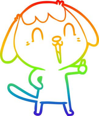 Gökkuşağı gradyan çizimi. Bir insan tarafından çizilmiş şirin bir köpek çizimi.