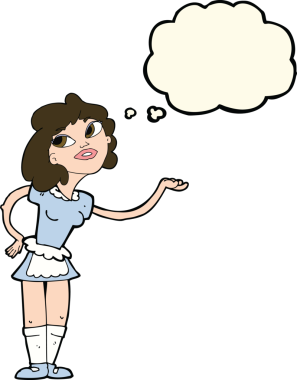 Bir insan tarafından çizilmiş düşünce balonuyla servis edilen karikatür garsonu.