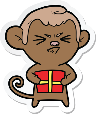 Bir insan tarafından çizilmiş kızgın bir maymunun çıkartması.