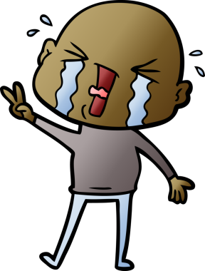 Bir insan tarafından çizilmiş ağlayan kel bir adam.