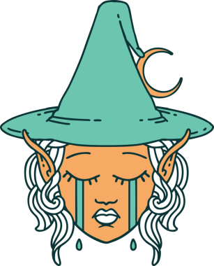 Retro Dövme Tarzı Ağlayan Elf Büyücüsü karakteri bir insan tarafından çizilmiş