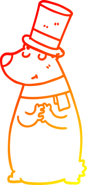 Bir insan tarafından çizilmiş silindir şapkalı çizgi film ayısının sıcak çizgi çizimi