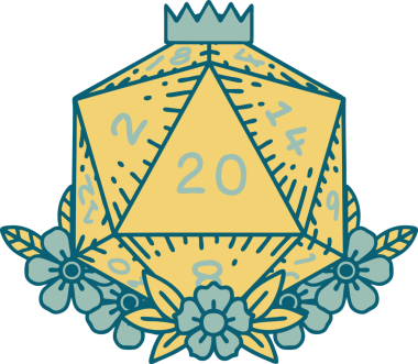 Retro Dövme Biçimi Doğal 20 D20 zar bir insan tarafından çizilmiş çiçek elementleriyle