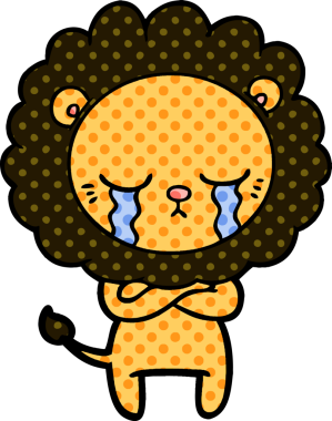 Bir insan tarafından çizilmiş ağlayan çizgi film aslanı.