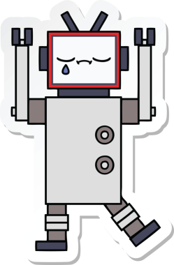 Bir insan tarafından çizilmiş şirin çizgi film robotunun çıkartması.