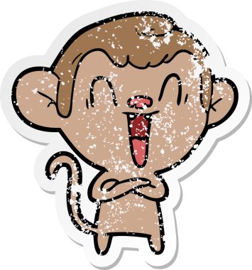 Bir insan tarafından çizilmiş gülen maymunun sıkıntılı çıkartması.