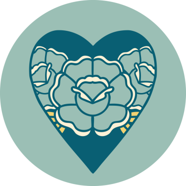 Bir insan tarafından çizilmiş kalp ve çiçeklerin ikonik dövme şekli