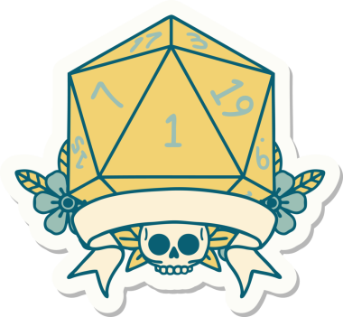 Bir insan tarafından çizilmiş doğal bir d20 zar etiketi.