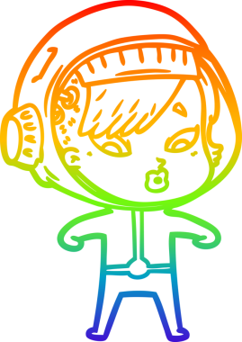 Gökkuşağı gradyan çizgi çizimi bir insan tarafından çizilmiş astronot bir kadın.