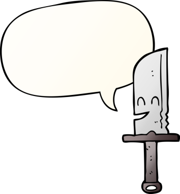 Bir insan tarafından çizilmiş, konuşma baloncuklu çizgi film bıçağı.