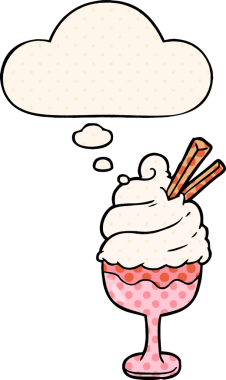 Bir insan tarafından çizilmiş, düşünce baloncuklu karikatür dondurması.