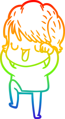 Gökkuşağı gradyan çizgi çizimi bir insan tarafından çizilmiş bir karikatür kadın