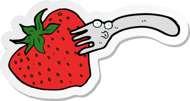 Bir insan tarafından çizilmiş dev çilekli bir çatalın çıkartması.