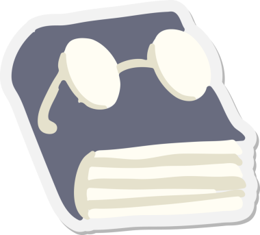 Bir insan tarafından çizilmiş gözlüklü bir kitap.