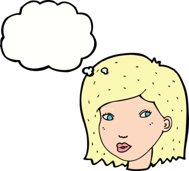 Bir insan tarafından çizilmiş düşünce baloncuklu kadın yüzü.