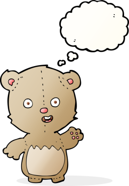 Bir insan tarafından çizilmiş düşünce balonlu oyuncak ayı.