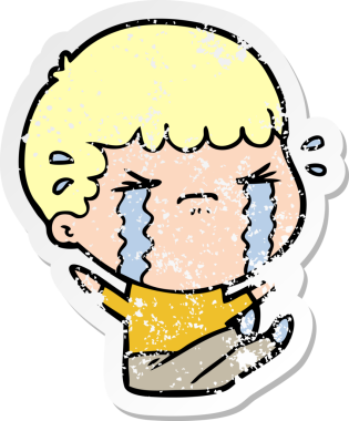 Bir insan tarafından çizilmiş ağlayan bir karikatürcünün sıkıntılı çıkartması.