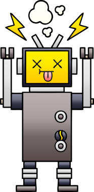 Arızalı bir robotun insan tarafından çizilmiş gölgeli karikatürü