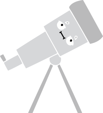 Bir insan tarafından çizilmiş düz renkli bir teleskop karikatürü