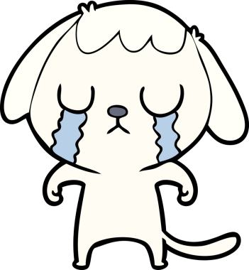 Bir insan tarafından çizilmiş şirin bir çizgi film köpeği ağlıyor.