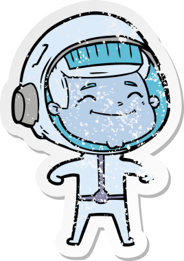Bir insan tarafından çizilmiş mutlu bir astronotun sıkıntılı çıkartması.