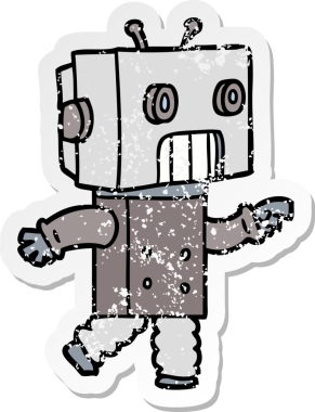 Bir insan tarafından çizilmiş karikatür robotunun sıkıntılı çıkartması.