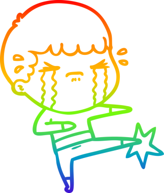 Gökkuşağı gradyan çizimi bir insan tarafından çizilmiş ağlayan bir karikatür adamı çiziyor.