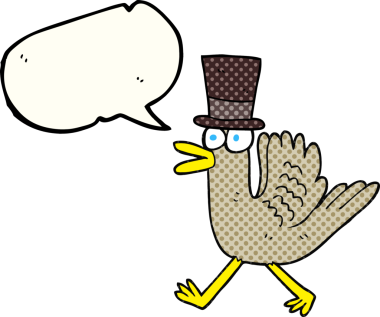 Bir insan tarafından çizilmiş, el yazısıyla çizilmiş çizgi roman balonu şapkalı ördek.