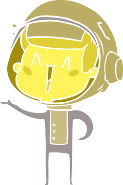 Bir insan tarafından çizilmiş mutlu düz renkli çizgi film astronotu.