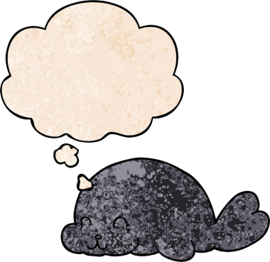 Bir insan tarafından çizilmiş grunge desen biçiminde düşünce baloncuğu olan sevimli çizgi film mührü.