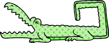 Bir insan tarafından çizilmiş çizgi roman tarzı tuhaf bir timsah.