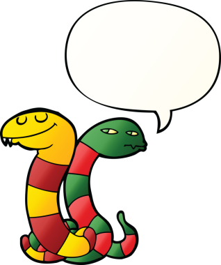 Bir insan tarafından çizilmiş, konuşma baloncuklu çizgi film yılanları.