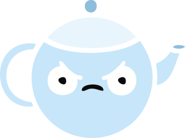 Bir insan tarafından çizilmiş kızgın bir çaydanlığın düz renkli retro karikatürü