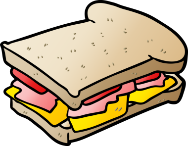 Bir insan tarafından çizilmiş jambonlu peynirli domatesli sandviç.