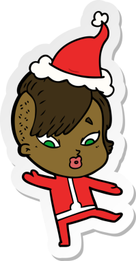 Bir insan tarafından çizilmiş Noel Baba şapkası giymiş, şaşırmış bir kızın el yazısı.