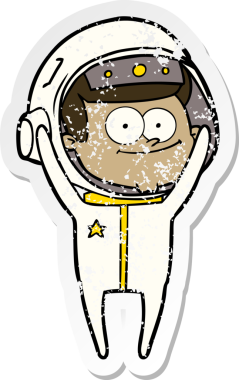 Bir insan tarafından çizilmiş mutlu bir astronot karikatürü.