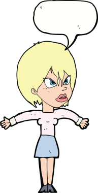 Bir insan tarafından çizilmiş konuşma baloncuğuyla rahatsız bir kız.