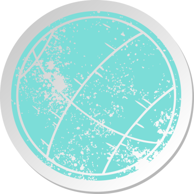 Bir insan tarafından çizilmiş sepet topunun sıkıntılı eski çizgi film etiketi.