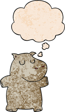 bir insan tarafından çizilmiş grunge doku tarzında düşünce baloncuğu olan çizgi film hipopotamları